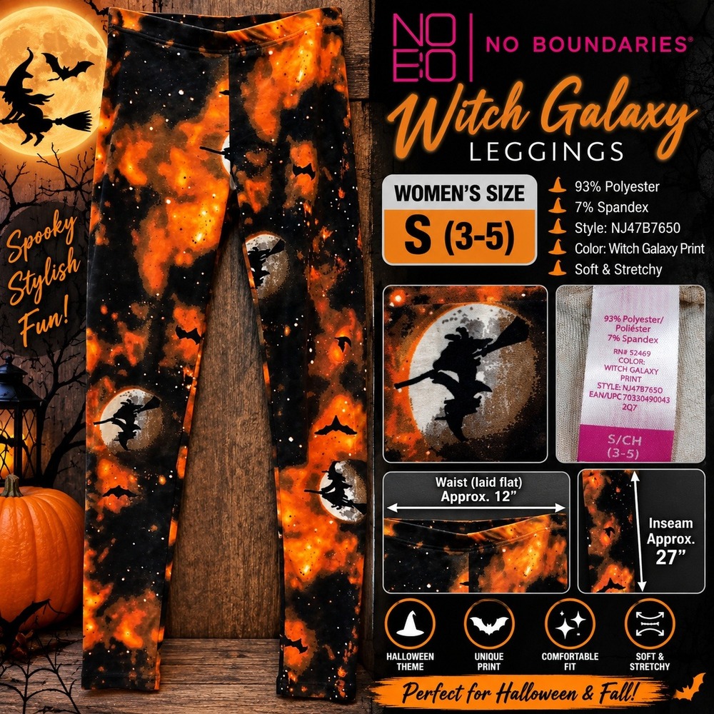 No Boundaries Witch Galaxy Leggings Small S 3-5 Halloween Orange Black NJ47B7650